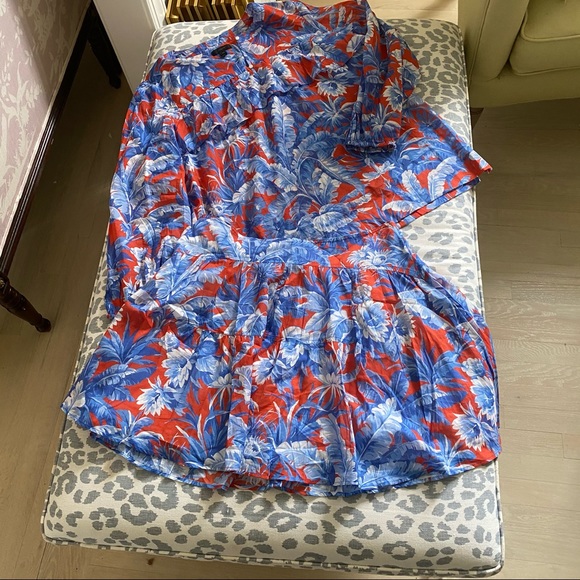 J.Crew Red & Blue Floral Top & Skirt - Picture 1 of 12